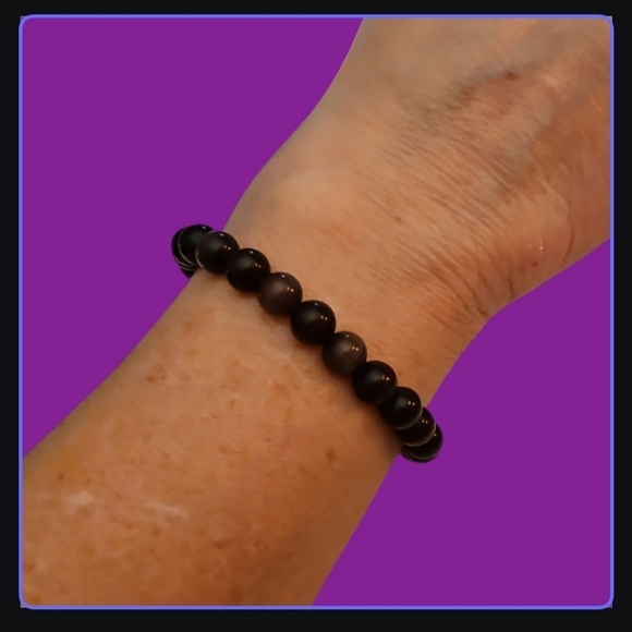 HANDMADE Purple Cat's Eye Beaded Stretch Bracelet - Picture 1 of 6